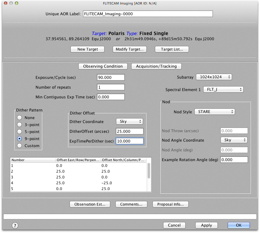 Top level FLITECAM Imaging AOR panel