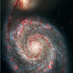 SOFIA magnetic field streamlines are shown over the Whirlpool galaxy