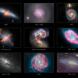 Collage showing 9 galaxies with streamlines from the SALSA program