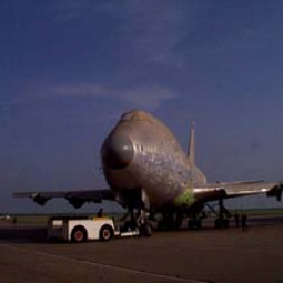 SOFIA on the runway at L-3 in April 2004 being prepared for the proof-pressure test