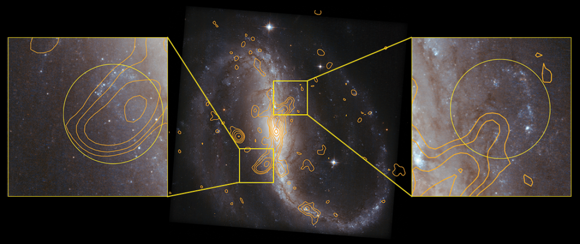 Hubble Space Telescope image of NGC 7479 with 20 cm radio continuum contours