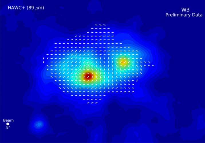 This image shows how dust grains are aligned in the W3 star-forming region