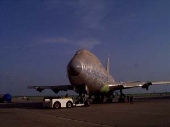 SOFIA on the runway at L-3 in April 2004 being prepared for the proof-pressure test