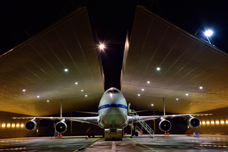 SOFIA is seen at Lufthansa Technik, Hamburg, Germany, preparing for its routine C-Check maintenance period