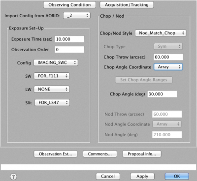 Main panel for aquisition AOR